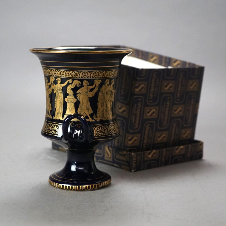 Grecian I. Spyropoulos Greek Neoclassical Gilt Porcelain Urn with Figures 20thC