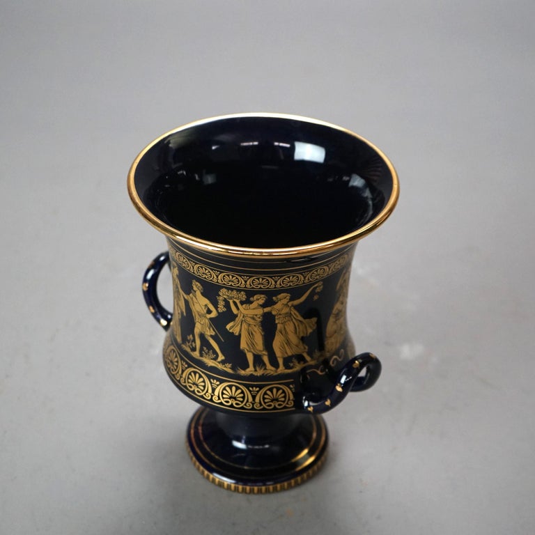 Grecian I. Spyropoulos Greek Neoclassical Gilt Porcelain Urn with Figures 20thC
