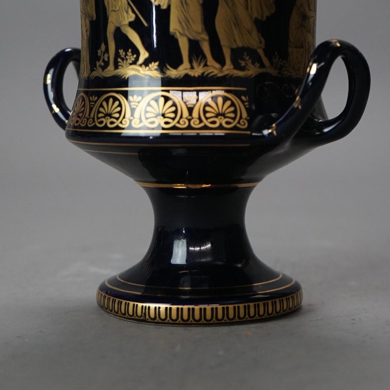 Grecian I. Spyropoulos Greek Neoclassical Gilt Porcelain Urn with Figures 20thC