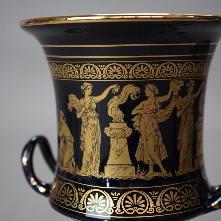 Grecian I. Spyropoulos Greek Neoclassical Gilt Porcelain Urn with Figures 20thC