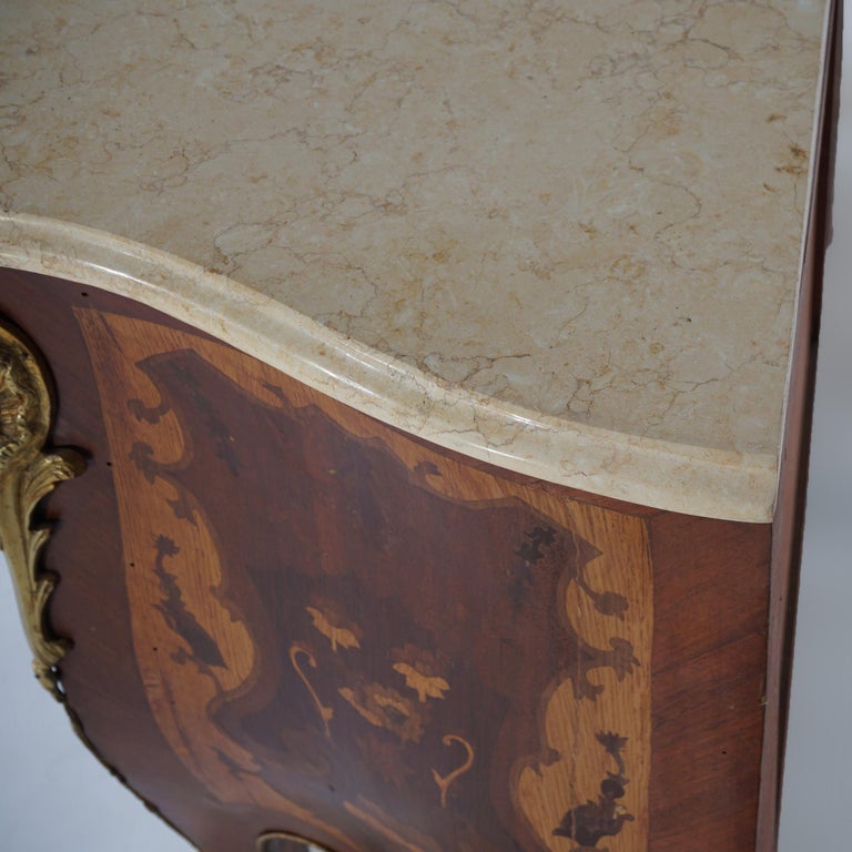 Antique Louis XV Style Marble, Ormolu, Satinwood & Kingwood Inlaid Commode 20thC