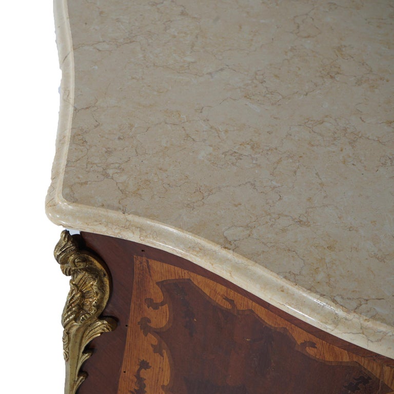 Antique Louis XV Style Marble, Ormolu, Satinwood & Kingwood Inlaid Commode 20thC