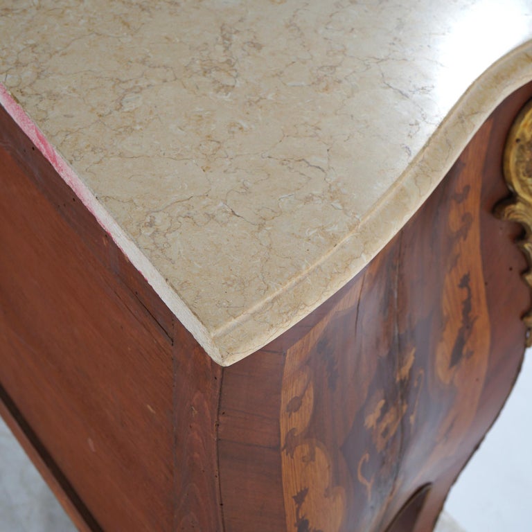 Antique Louis XV Style Marble, Ormolu, Satinwood & Kingwood Inlaid Commode 20thC