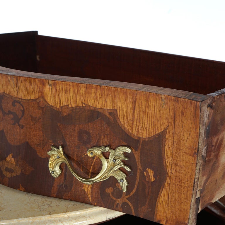 Antique Louis XV Style Marble, Ormolu, Satinwood & Kingwood Inlaid Commode 20thC