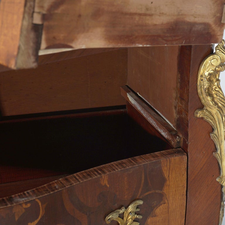 Antique Louis XV Style Marble, Ormolu, Satinwood & Kingwood Inlaid Commode 20thC
