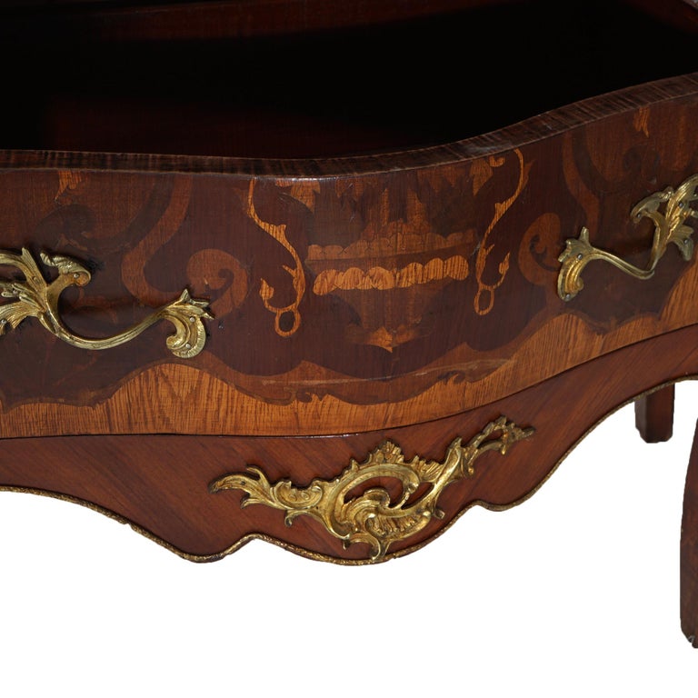 Antique Louis XV Style Marble, Ormolu, Satinwood & Kingwood Inlaid Commode 20thC
