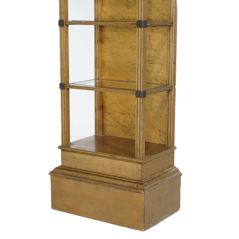 Antique French Style Giltwood Five-Shelf Lighted Open Display Cabinet 20thC
