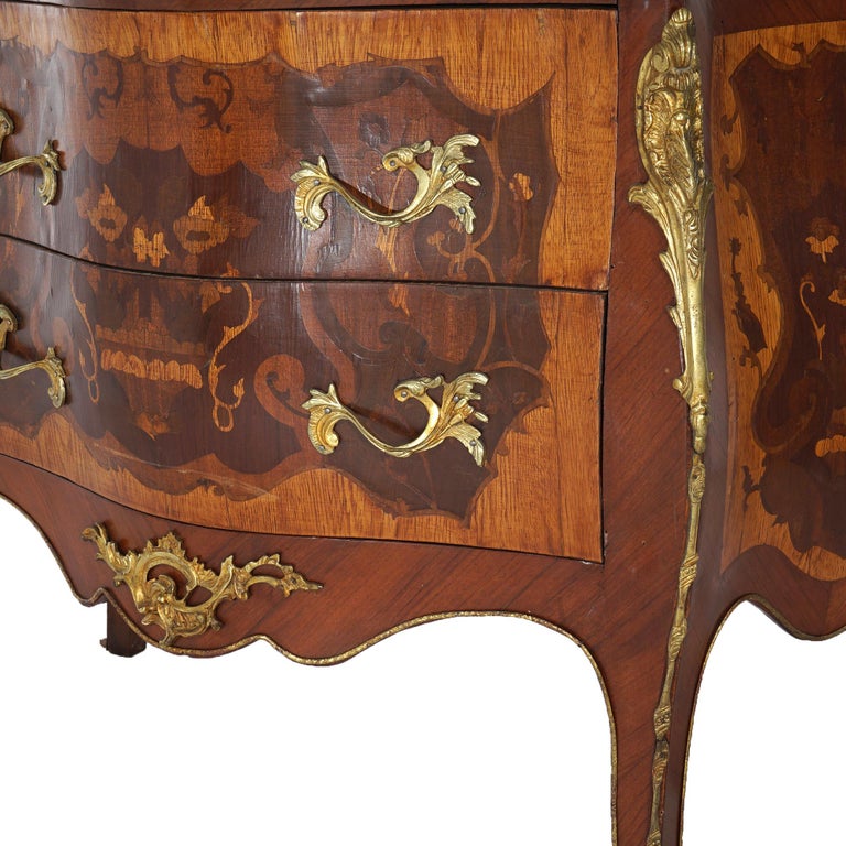Antique Louis XV Style Marble, Ormolu, Satinwood & Kingwood Inlaid Commode 20thC