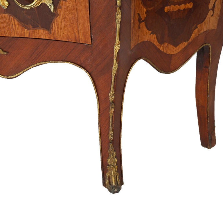 Antique Louis XV Style Marble, Ormolu, Satinwood & Kingwood Inlaid Commode 20thC