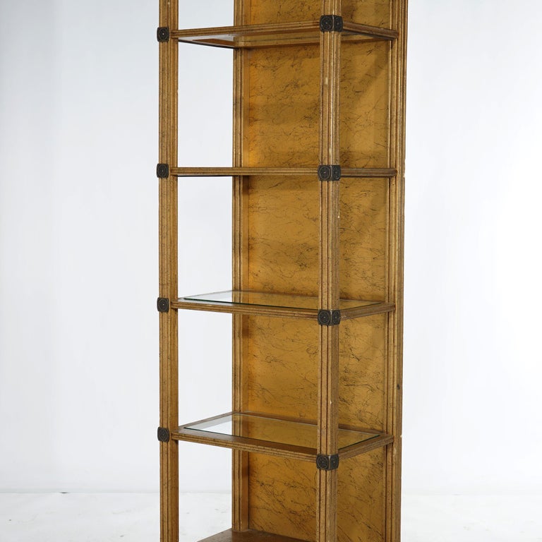 Antique French Style Giltwood Five-Shelf Lighted Open Display Cabinet 20thC
