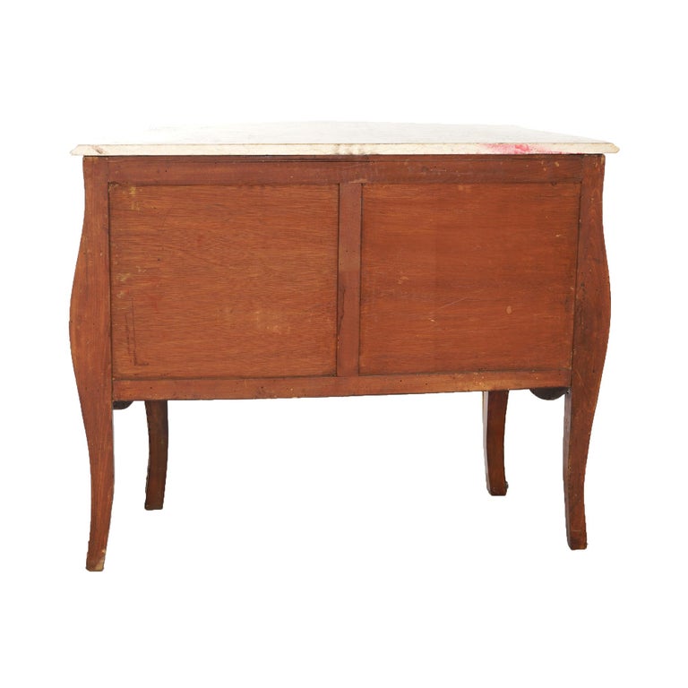 Antique Louis XV Style Marble, Ormolu, Satinwood & Kingwood Inlaid Commode 20thC