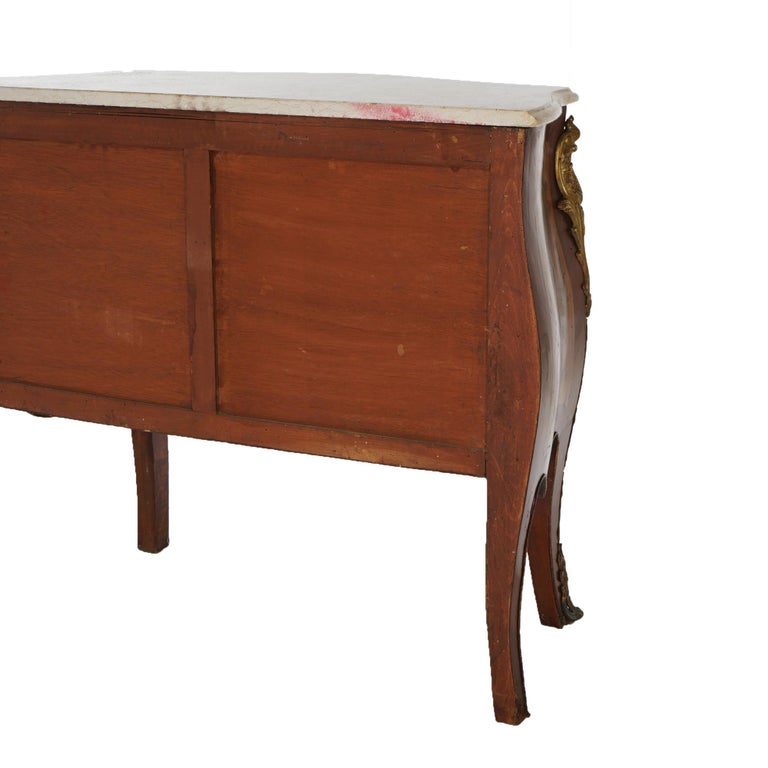Antique Louis XV Style Marble, Ormolu, Satinwood & Kingwood Inlaid Commode 20thC