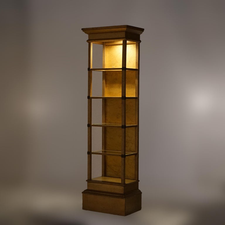 Antique French Style Giltwood Five-Shelf Lighted Open Display Cabinet 20thC