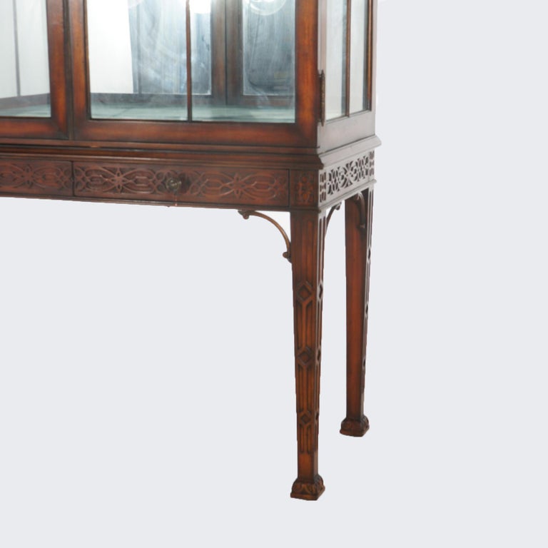 Chinese Chippendale Mahogany China Cabinet with Reticulated Crest 20thC