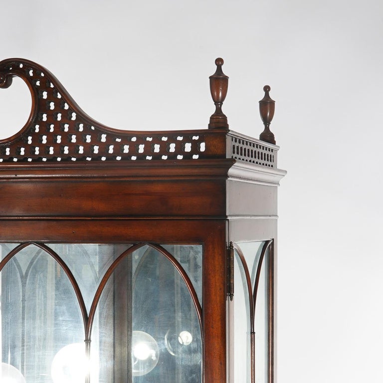 Chinese Chippendale Mahogany China Cabinet with Reticulated Crest 20thC
