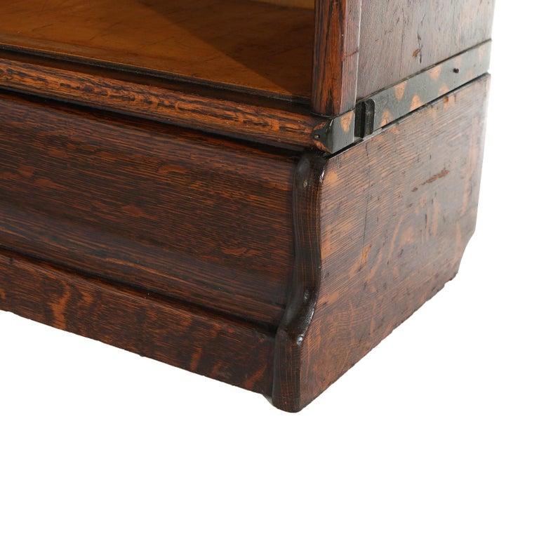 Antique Macey Arts & Crafts Three-Stack Oak Ogee Base Barrister Bookcase C1920