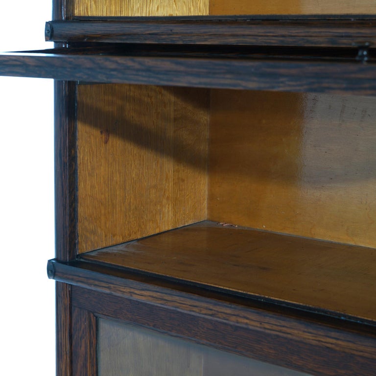 Antique Macey Arts & Crafts Three-Stack Oak Ogee Base Barrister Bookcase C1920