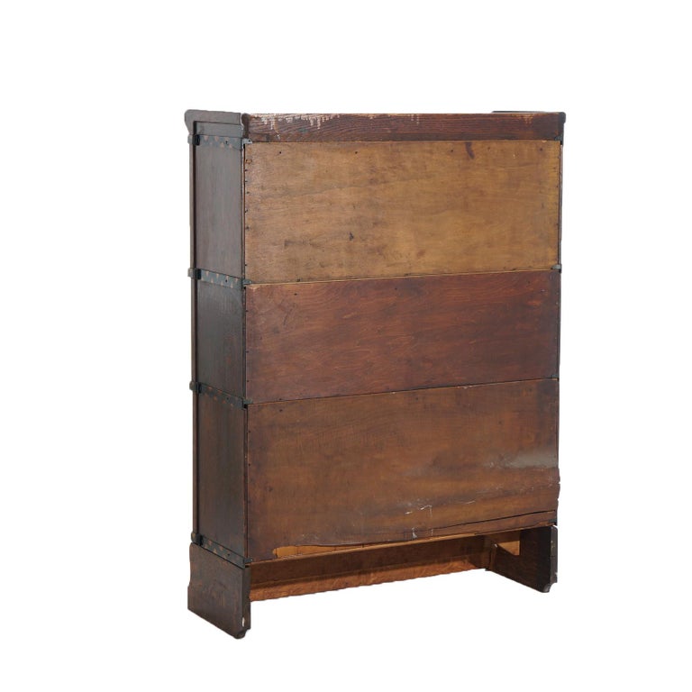 Antique Macey Arts & Crafts Three-Stack Oak Ogee Base Barrister Bookcase C1920