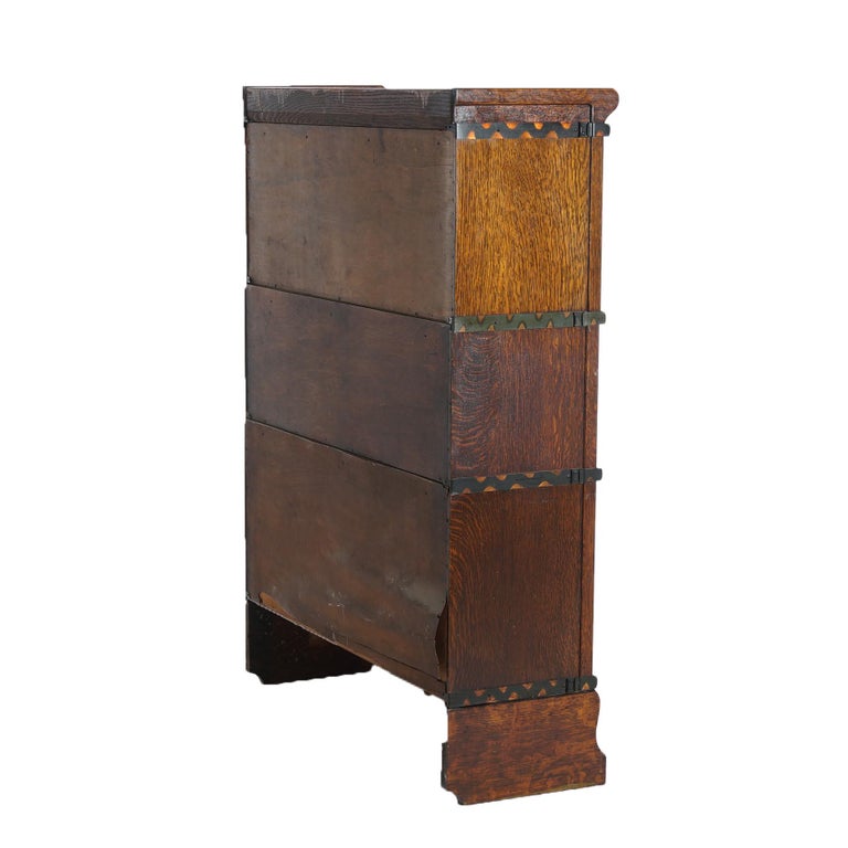 Antique Macey Arts & Crafts Three-Stack Oak Ogee Base Barrister Bookcase C1920