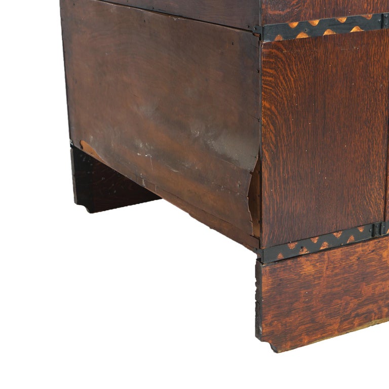 Antique Macey Arts & Crafts Three-Stack Oak Ogee Base Barrister Bookcase C1920