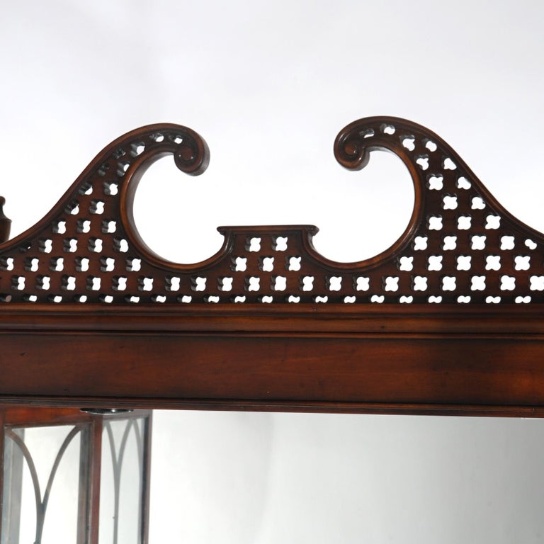 Chinese Chippendale Mahogany China Cabinet with Reticulated Crest 20thC