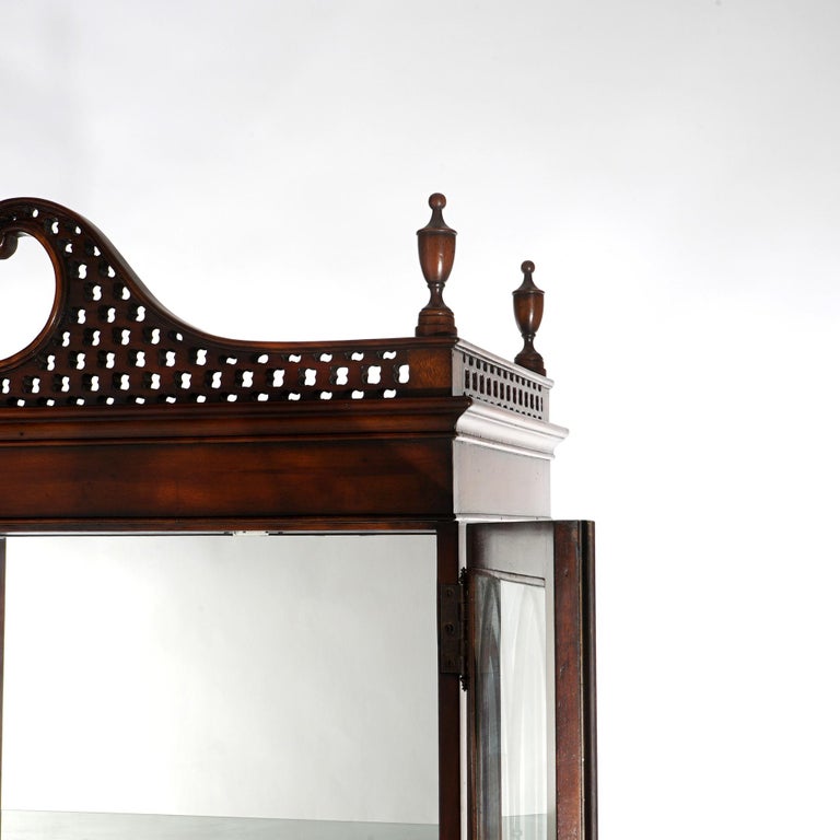 Chinese Chippendale Mahogany China Cabinet with Reticulated Crest 20thC
