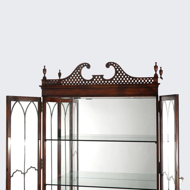 Chinese Chippendale Mahogany China Cabinet with Reticulated Crest 20thC