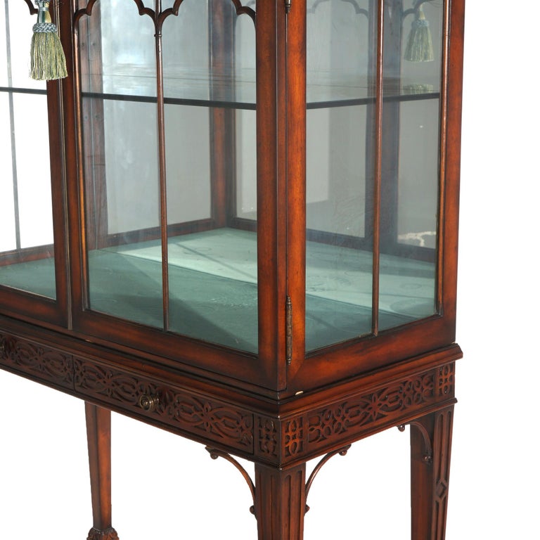 Chinese Chippendale Mahogany China Cabinet with Reticulated Crest 20thC