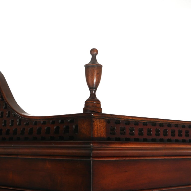 Chinese Chippendale Mahogany China Cabinet with Reticulated Crest 20thC