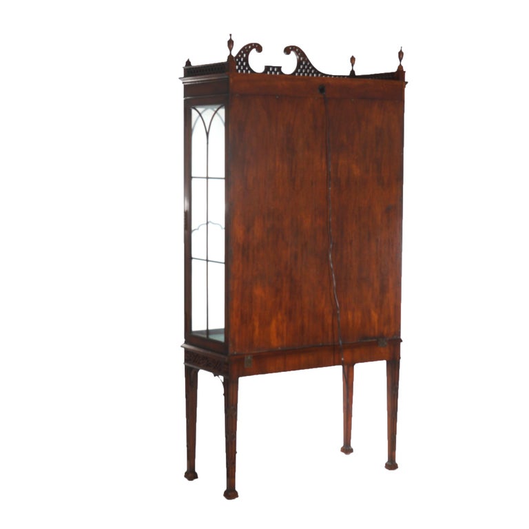 Chinese Chippendale Mahogany China Cabinet with Reticulated Crest 20thC
