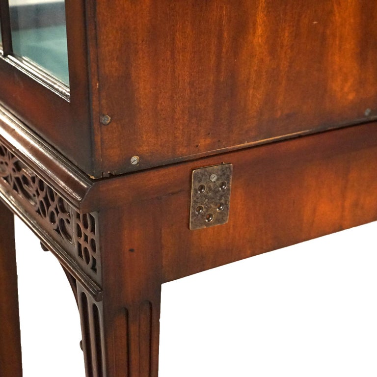 Chinese Chippendale Mahogany China Cabinet with Reticulated Crest 20thC
