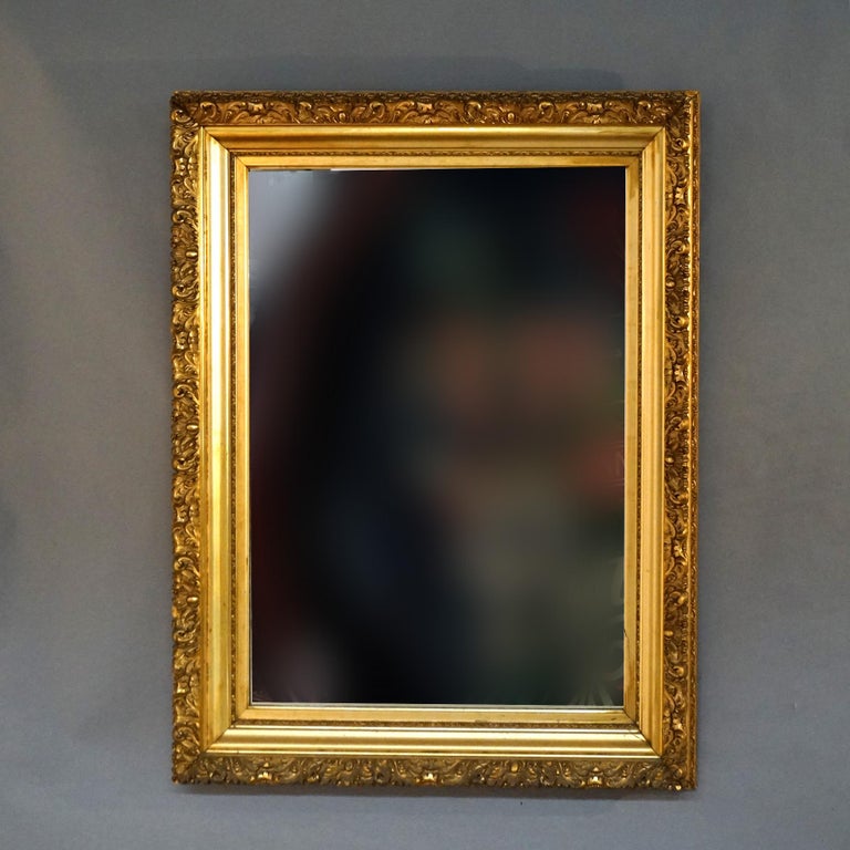 Large Antique French First Finish Foliate Form Giltwood Framed Wall Mirror C1900