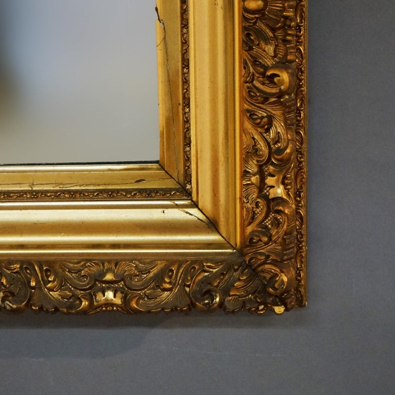 Large Antique French First Finish Foliate Form Giltwood Framed Wall Mirror C1900