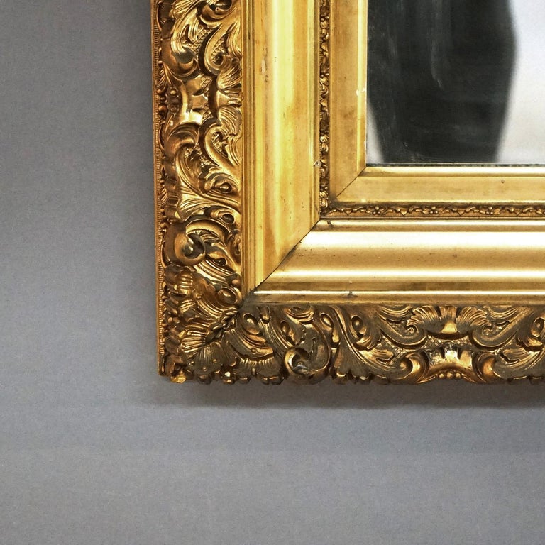 Large Antique French First Finish Foliate Form Giltwood Framed Wall Mirror C1900