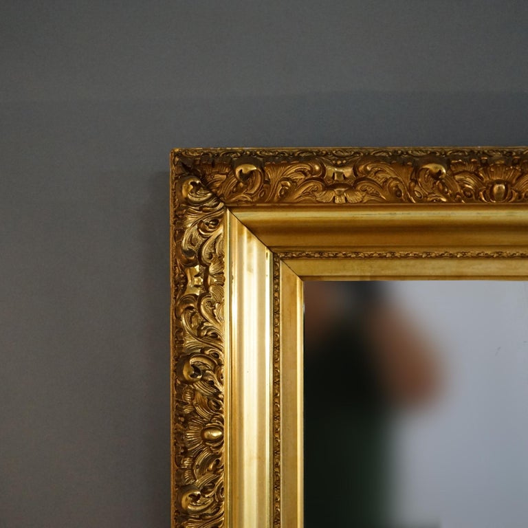 Large Antique French First Finish Foliate Form Giltwood Framed Wall Mirror C1900