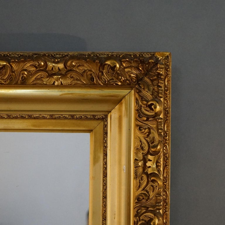 Large Antique French First Finish Foliate Form Giltwood Framed Wall Mirror C1900