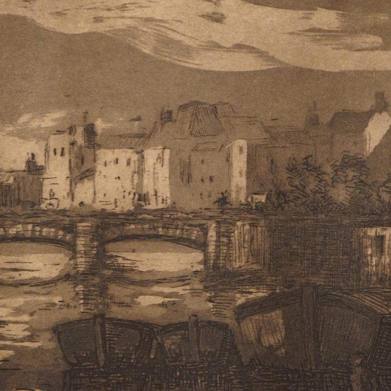 Antique French Cityscape Etching Signed Jean Charles Millet Circa 1920