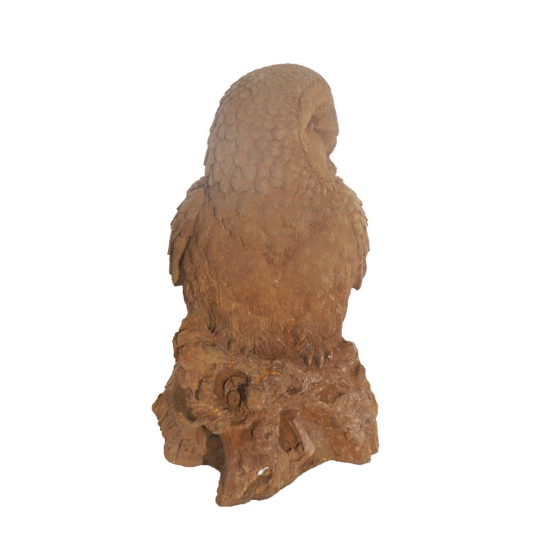 Life Size Bronzed Finish Cast Hard Stone Great Horned Owl Garden Statue, 20th C