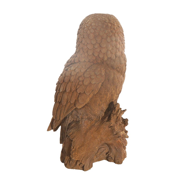 Life Size Bronzed Finish Cast Hard Stone Great Horned Owl Garden Statue, 20th C