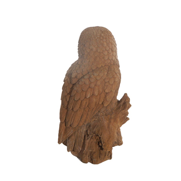 Life Size Bronzed Finish Cast Hard Stone Great Horned Owl Garden Statue, 20th C
