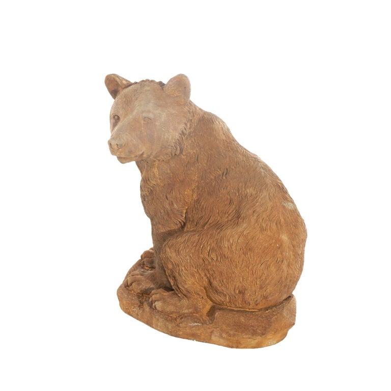 Bronzed Cast Hardstone Seated Black Bear Cub Garden Statue 20thC