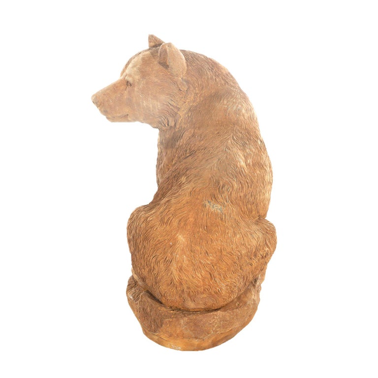 Bronzed Cast Hardstone Seated Black Bear Cub Garden Statue 20thC