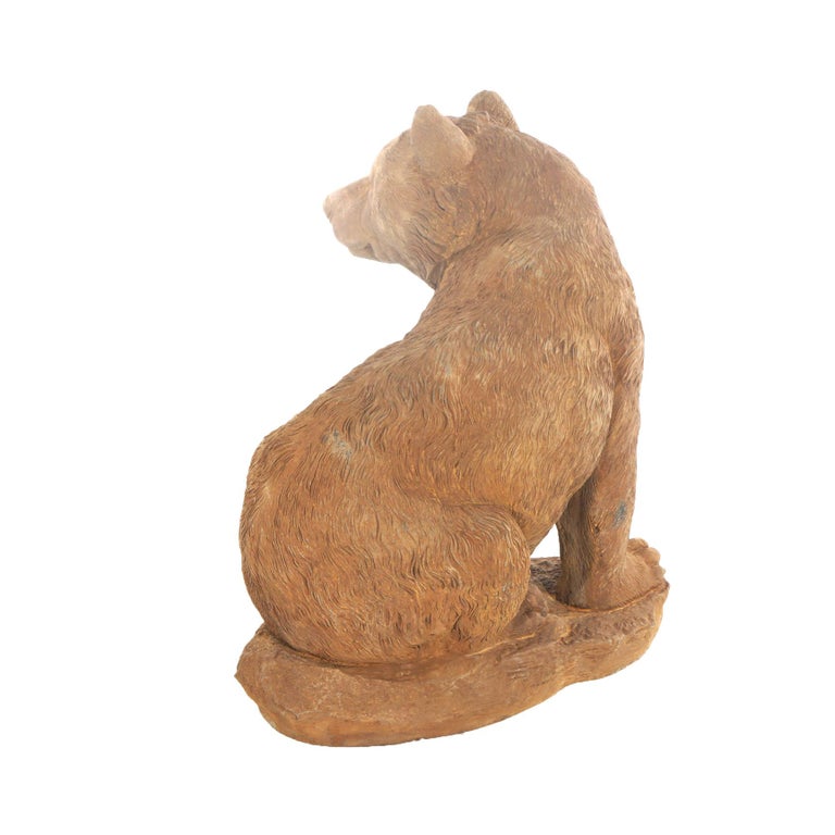Bronzed Cast Hardstone Seated Black Bear Cub Garden Statue 20thC