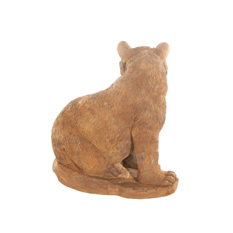 Bronzed Cast Hardstone Seated Black Bear Cub Garden Statue 20thC