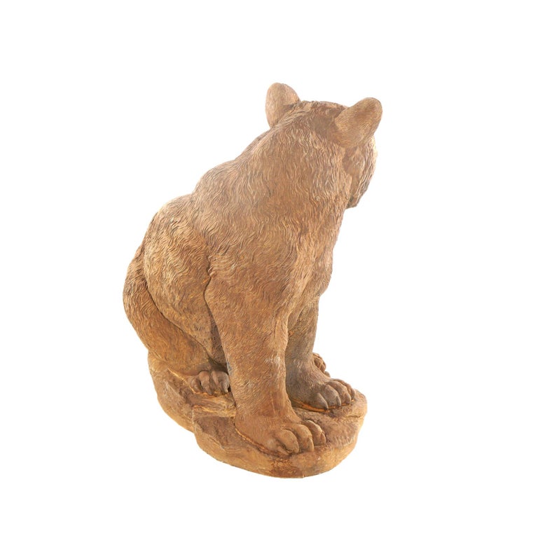 Bronzed Cast Hardstone Seated Black Bear Cub Garden Statue 20thC