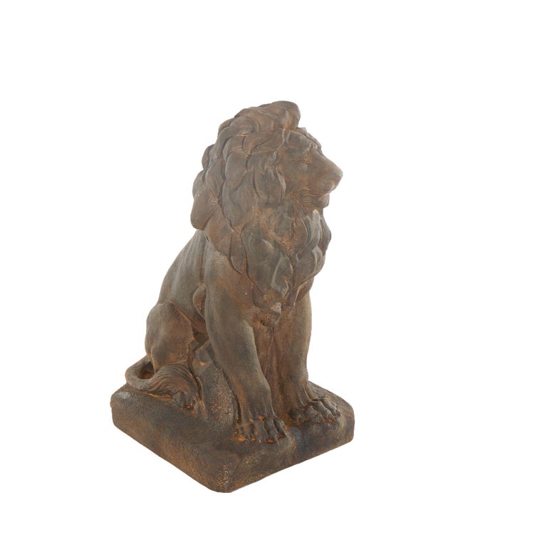 Pair Of Bronzed Cast Hardstone Garden Lions 20thC