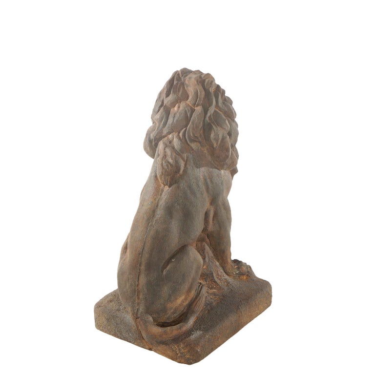 Pair Of Bronzed Cast Hardstone Garden Lions 20thC