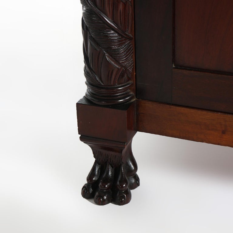 Antique Neoclassical American Empire Foliate Carved Flame Mahogany Stand c1900