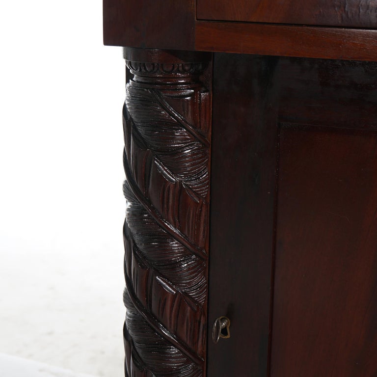 Antique Neoclassical American Empire Foliate Carved Flame Mahogany Stand c1900