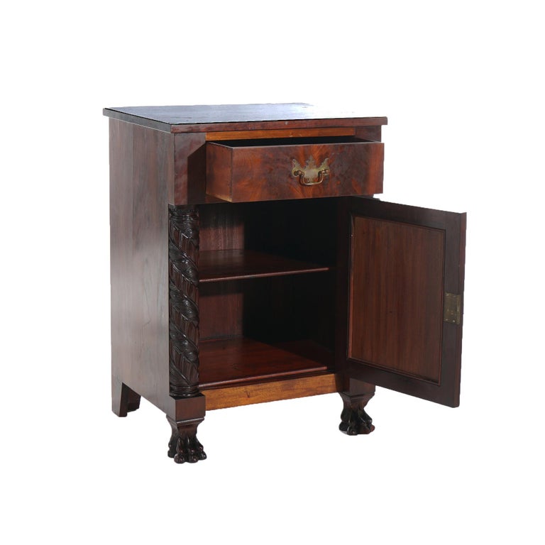 Antique Neoclassical American Empire Foliate Carved Flame Mahogany Stand c1900